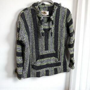 Earth Ragz Green Baja Mexican Western Boho Chunky Knit Hoodie XL